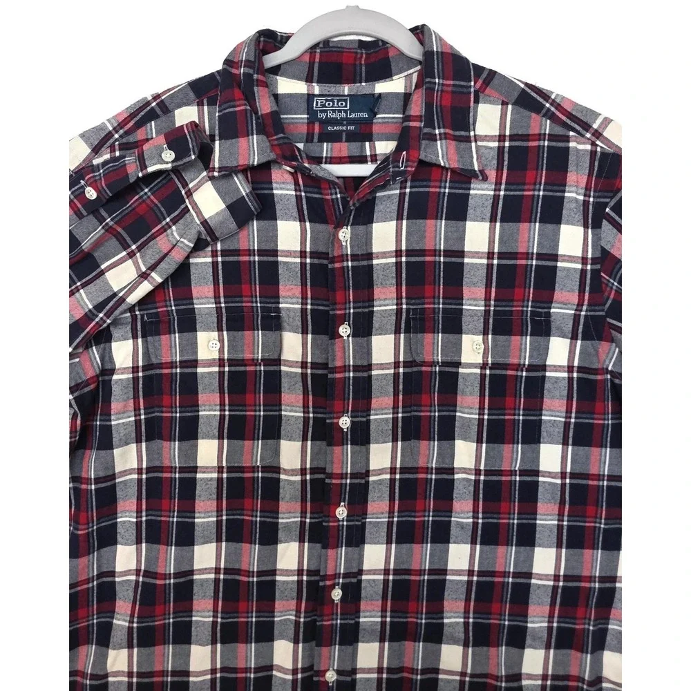 Polo By Ralph Lauren Shirt Mens XL Blue Red Plaid Flannel Long Sleeve Button - Picture 1 of 8